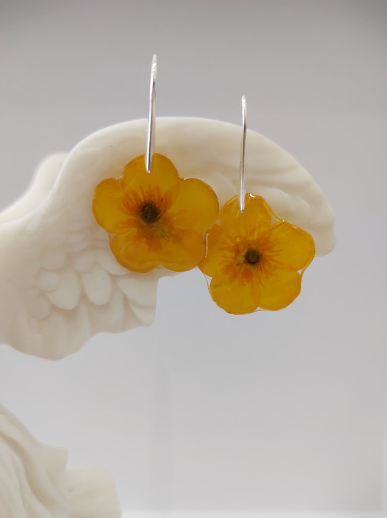 Boucles D'oreilles Pendantes Pour Femme Faites à La Main - En Résine Couleur Or, Fermoir à Clip