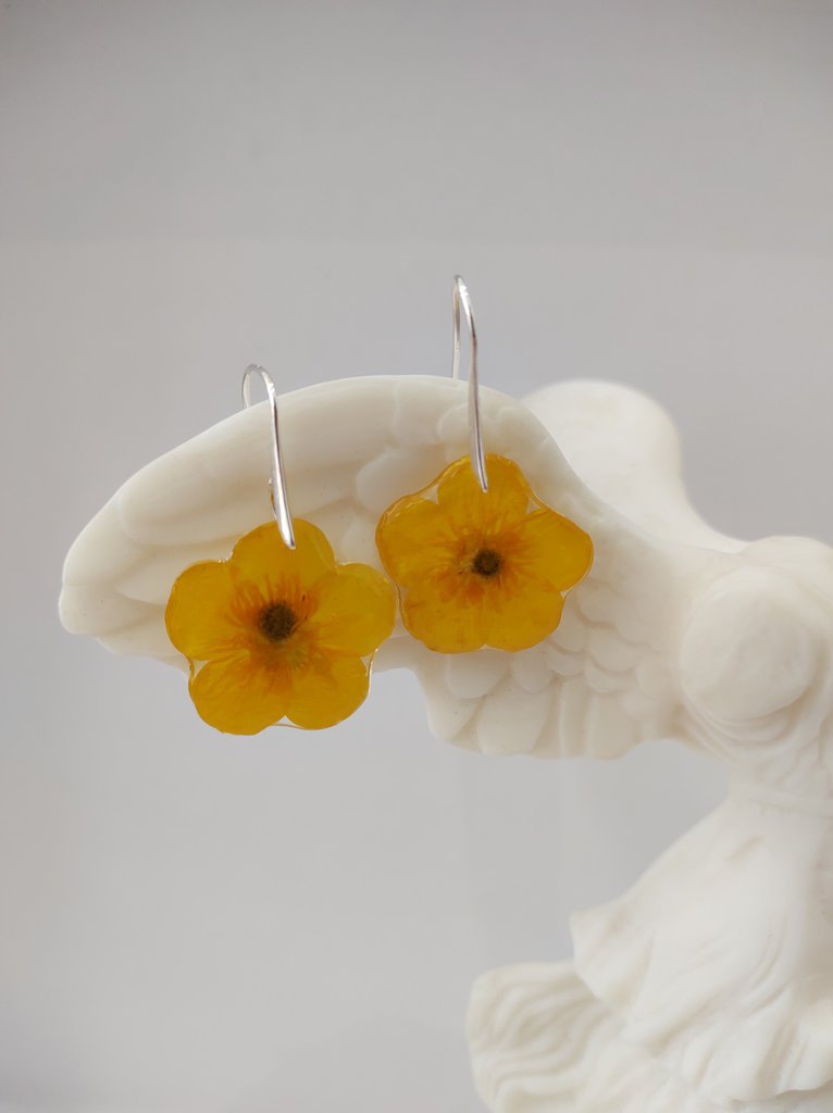Boucles D'oreilles Pendantes Pour Femme Faites à La Main - En Résine Couleur Or, Fermoir à Clip