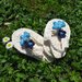 Sandaline bimba infradito cotone all'uncinetto con fiorellini blu e azzurri