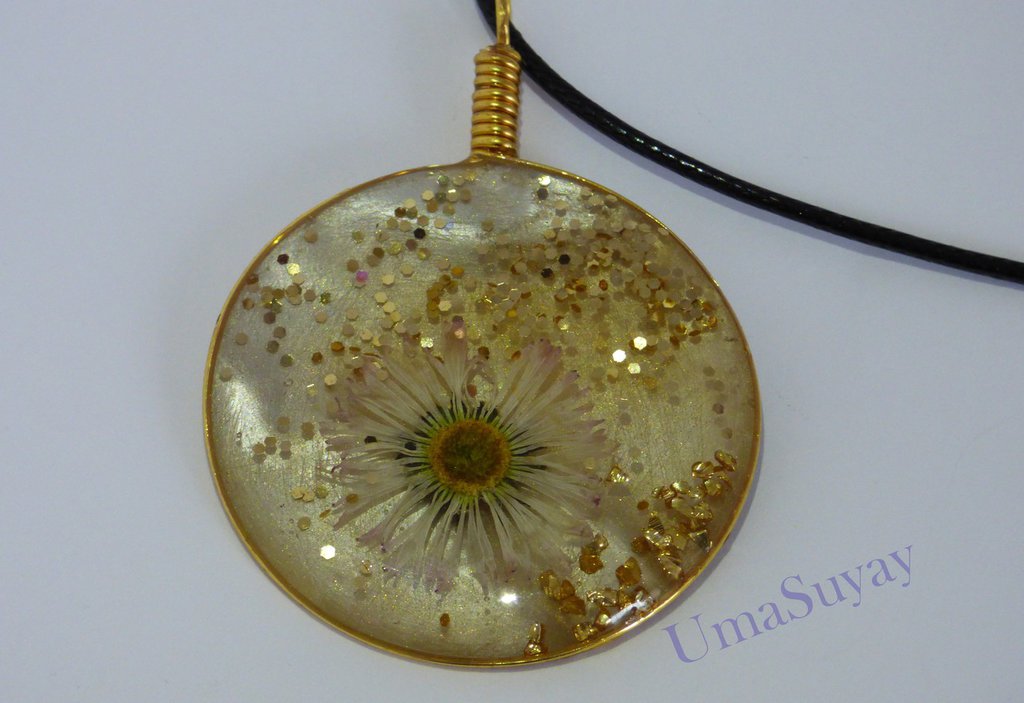 Ciondolo Argento 925 Con Fiore Naturale - Non Ti Scordar Di Me In Resina - Gioiello Artigianale Con Catena 50 Cm