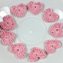 Mini Cuori rosa a uncinetto per applicazioni / Set di 10 cuori.