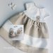 Abito neonata/bambina- cotone  e lino bianco e ecru- fiori - Battesimo - Chiara