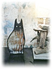 Gatto, oggetto decorativo in legno riciclato