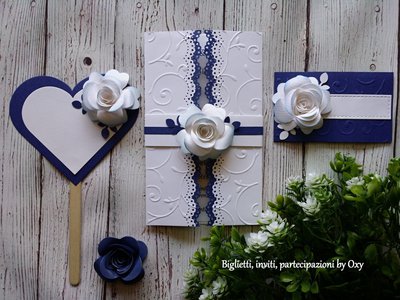 Partecipazione / Matrimonio/ rosa / blu e bianco - Feste ...