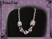 Collana in Chainmail bicolore argento/antracite e perla sfaccettata rosa