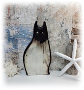 Gatto, oggetto decorativo in legno riciclato