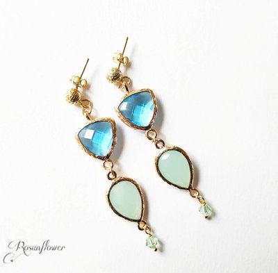 Orecchini di cristallo verde e azzurro, orecchini lunghi e pendenti, regalo di anniversario, regalo per lei Orecchini di cristallo verde e azzurro, orecchini lunghi e pendenti, regalo di anniversario, regalo per lei