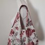 Borsa donna a spalla in tessuto floreale bordeaux panna rosa con tulipani e rose