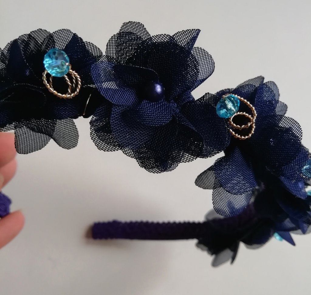 Cerchietto Bombato in Seta Blu
