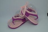 Sandali infradito neonato uncinetto 0-3 cotone 100% colore rosa e malva