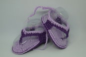 Sandali infradito neonato uncinetto 0-3 cotone 100% colore glicine e viola