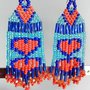 Orecchini frangia lunghi pendenti con perline azzurre e arancioni - cuore