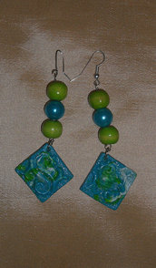 Orecchini in Perle e Fimo Azzurro e Verde