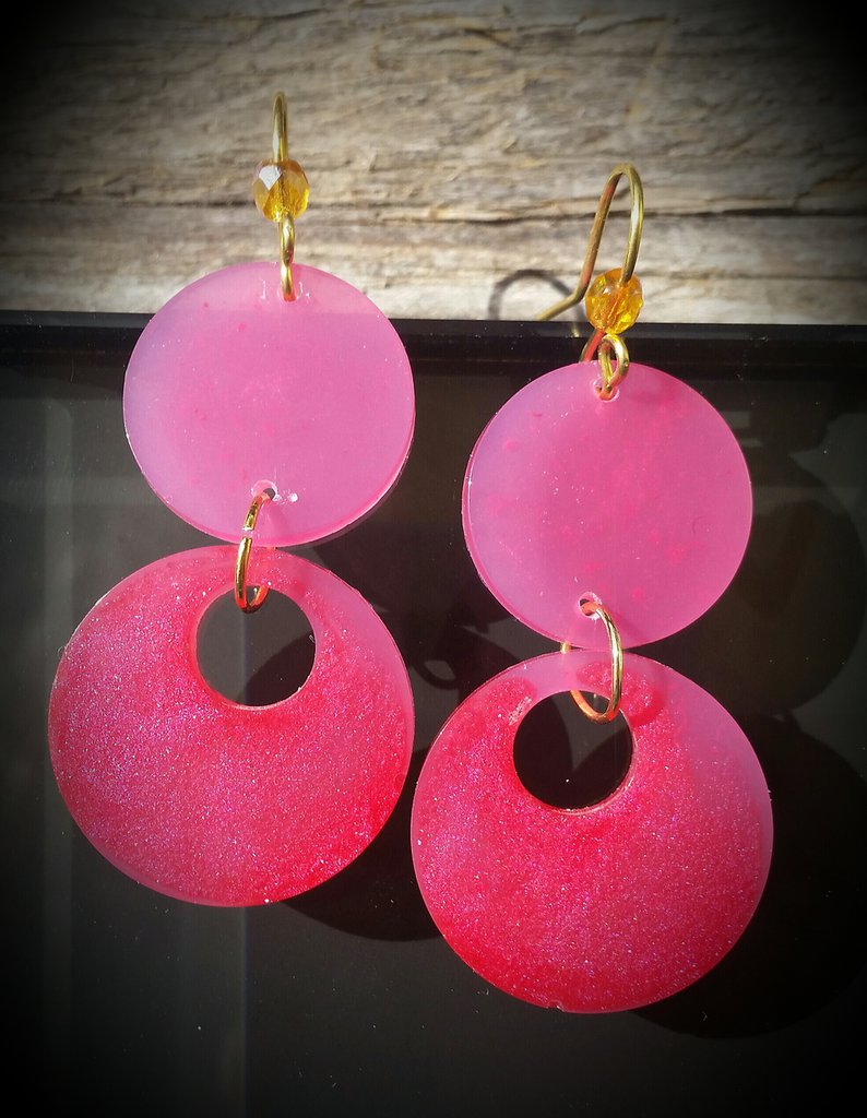 Orecchini Pendenti Effetto Tartaruga In Resina Acrilica - Grandi E Leggeri (70 Mm) - Colore Marrone/Nero, Chiusura A Pressione - Per Serate E Look Casual