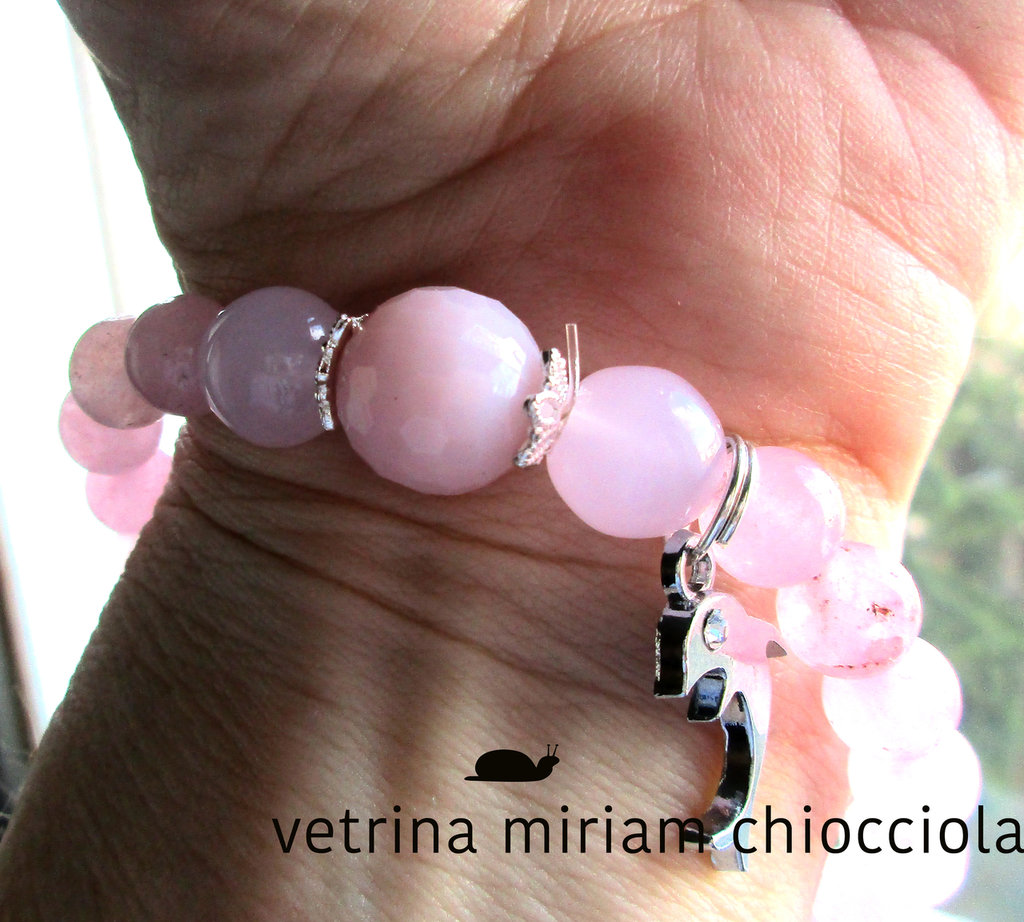 Bracciale In Perle Mala COAI Con Quarzo Rosa E Quarzo Fumé - 8mm Per Polsi 14-16 Cm, Regalo Per Meditazione