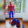 Scarpine all'uncinetto in lana, forma di Spiderman, fatto a mano