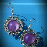 Orecchini viola al chiacchierino, perla in Argento 925, strass rosa