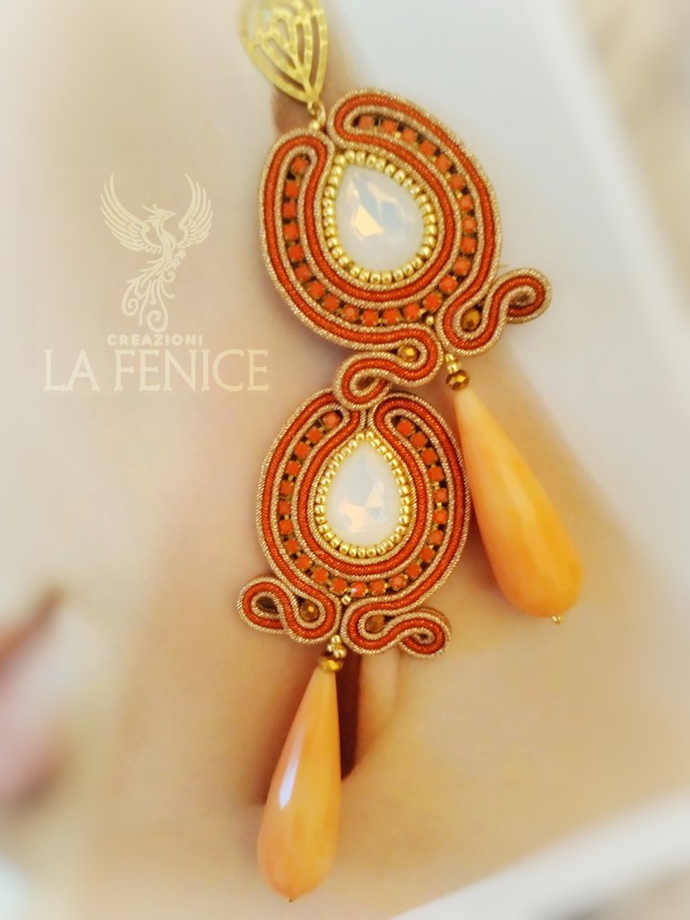 Boucles D’oreilles Soutache Or Et Argent, Vert Et Rouge – Neuf Sans Emballage