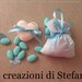 12 sacchettini in rigatino di cotone per nascita e battesimo con scatolina in polvere di ceramica a forma di cuore