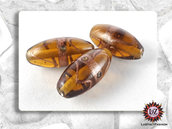 20 Perle vetro ovale Ambra Medio con avventurina - 30 x 13 mm (pack: 20 pezzi)