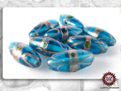 20 Perle vetro ovale Turchese con avventurina - 30 x 13 mm (pack: 20 pezzi)