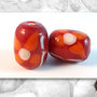 15 Perle vetro - Barile  - 18 x 13,5 mm - Colore: Rosso con disegni arancione e bianco