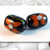 15 Perle vetro - Barile  - 18 x 13,5 mm - Colore: Nero con disegni rosso, bianco e giallo