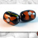 15 Perle vetro - Barile  - 18 x 13,5 mm - Colore: Nero con disegni rosso, bianco e giallo