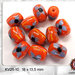 15 Perle vetro - Barile  - 18 x 13,5 mm - Colore: Arancione con disegni blu, giallo e nero - KV25