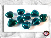 30 Perle vetro - colore Verde Petrolio - Cuore - 9 x 15 mm - Creazione Gioielli