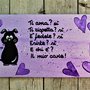 Targhetta in legno cuori viola con cane 13x25cm