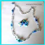                                       collana lunga con perle, cristalli, catena sui toni dell'azzurro/verde acqua marina
