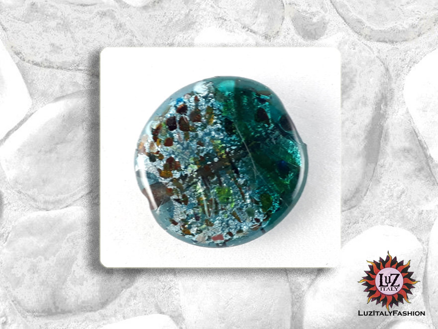 15 Perle Vetro Bicolore - Tondo Piatto - 30 X 5 Mm - Azzurro E Bian - Foto 2