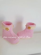 Scarpine stivaletto bambina in  lana merinos 100% rosa e panna