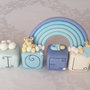 Cake topper cubi con orsetti in scala di blu e arcobaleno 6 cubi 6 lettere