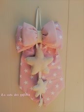 Fiocco nascita in stoffa rosa con stelle "Country bow"