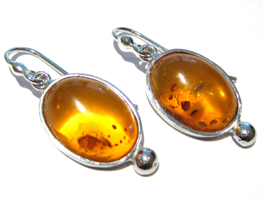 Orecchini In Ambra Baltica E Argento 925 Placcato Oro, Artisana, Piccoli E Rotondi, Diametro 0,8 Cm, In Confezione Regalo