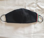 Mascherina, mascherine nera con bandiera italiana in cotone copriviso