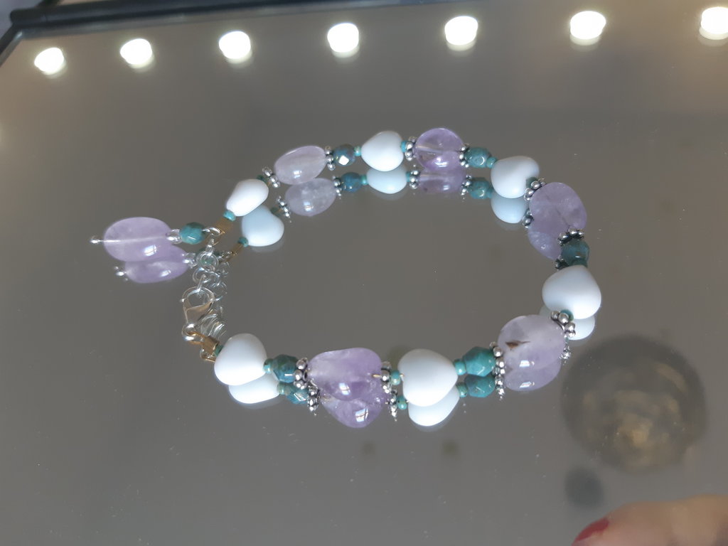 Lebensquelle Plus Bracciale In Ametista Naturale Con Pietre Preziose 19 Cm Elastico