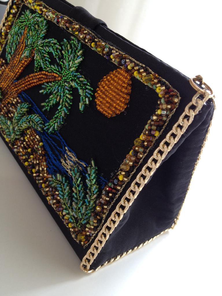 CORIOS Borsetta Da Sera Vintage Anni '20 Con Perline E Paillettes – Pochette Floreale Con Catena Staccabile, Da Polso, A Tracolla O Crossbody, Per Matrimoni E Cocktail, In Nero