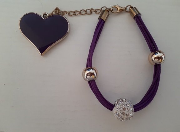 Bracciale In Cristallo Viola 8mm Con Ciondolo A Cuore – Regolabile, Elastico, Per Donna