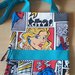 Borsa stoffa a spalla fantasia fumetti con pochette e portachiavi