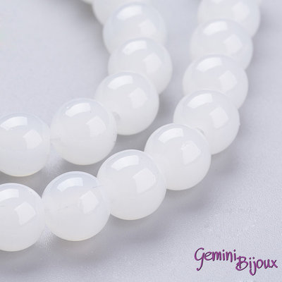 Lotto 20 perle tonde in vetro imitazione giada 8mm Bianco Lotto 20 perle tonde in vetro imitazione giada 8mm Bianco
