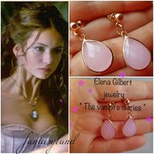 Orecchini Elena Gilbert the vampire diaries vampiri telefilm regalo oro rosa perno quarzo rosa gemma 