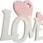 Love scritta in legno con cuori Fai da te cm L 24 x 18 h spessore 8 mm (bianco con cuore rosa)