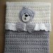 Copertina neonato a uncinetto in lana con orsetto, copertina con pizzo, regalo nascita, colori neutri