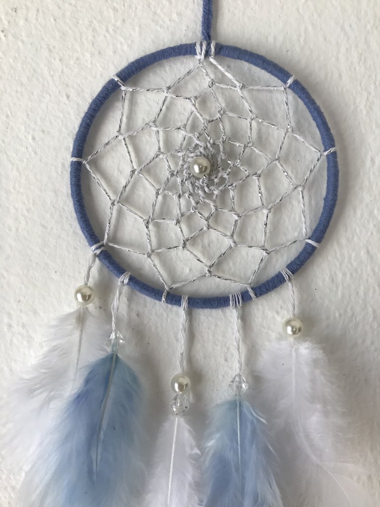 Acchiappasogni Bianco Fatto A Mano Con Pizzo E Piume - Diametro 20 Cm, Lunghezza 60 Cm - Decorazione Da Parete Per Camera Da Letto - Regalo Portafortuna