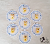 Card Art battesimo segnaposto orsetti etichette tonde bianche