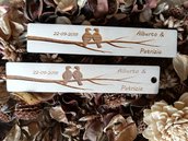 Bomboniere segnalibro in legno personalizzabili coppia uccellini innamorati matrimonio