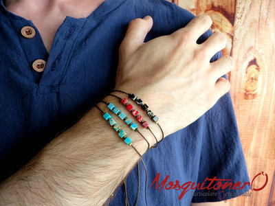 Bracciale uomo perle cubo pietra dura artigianale con nodi in cordino boho semplice delicato regolabile Bracciale uomo perle cubo pietra dura artigianale con nodi in cordino boho semplice delicato regolabile